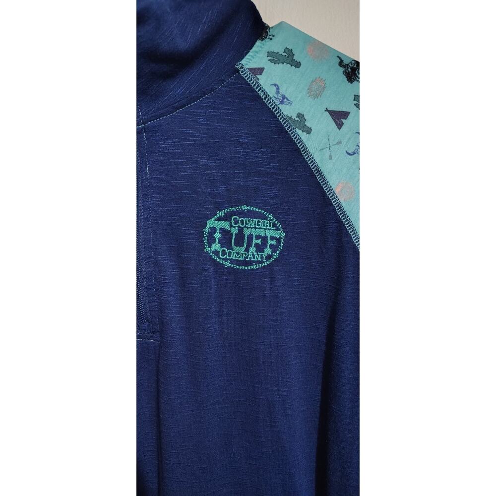 Cowgirl Tuff Co. Shirt Size Large L Cactus Teepee Horse Rodeo Western 1/4 Zip - Picture 2 of 6
